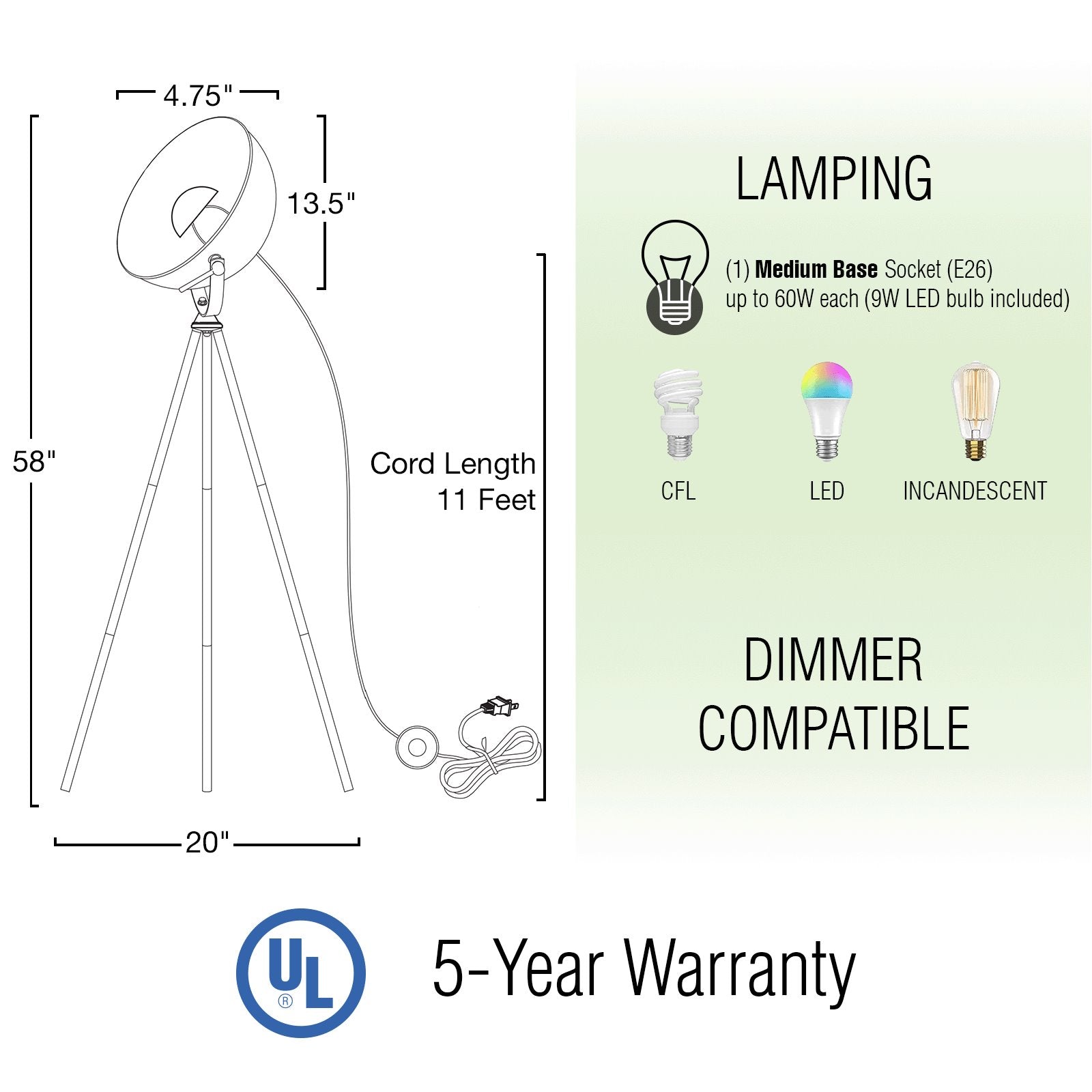 Lampadaire tripode industriel moderne Sulis 58 LED 9W