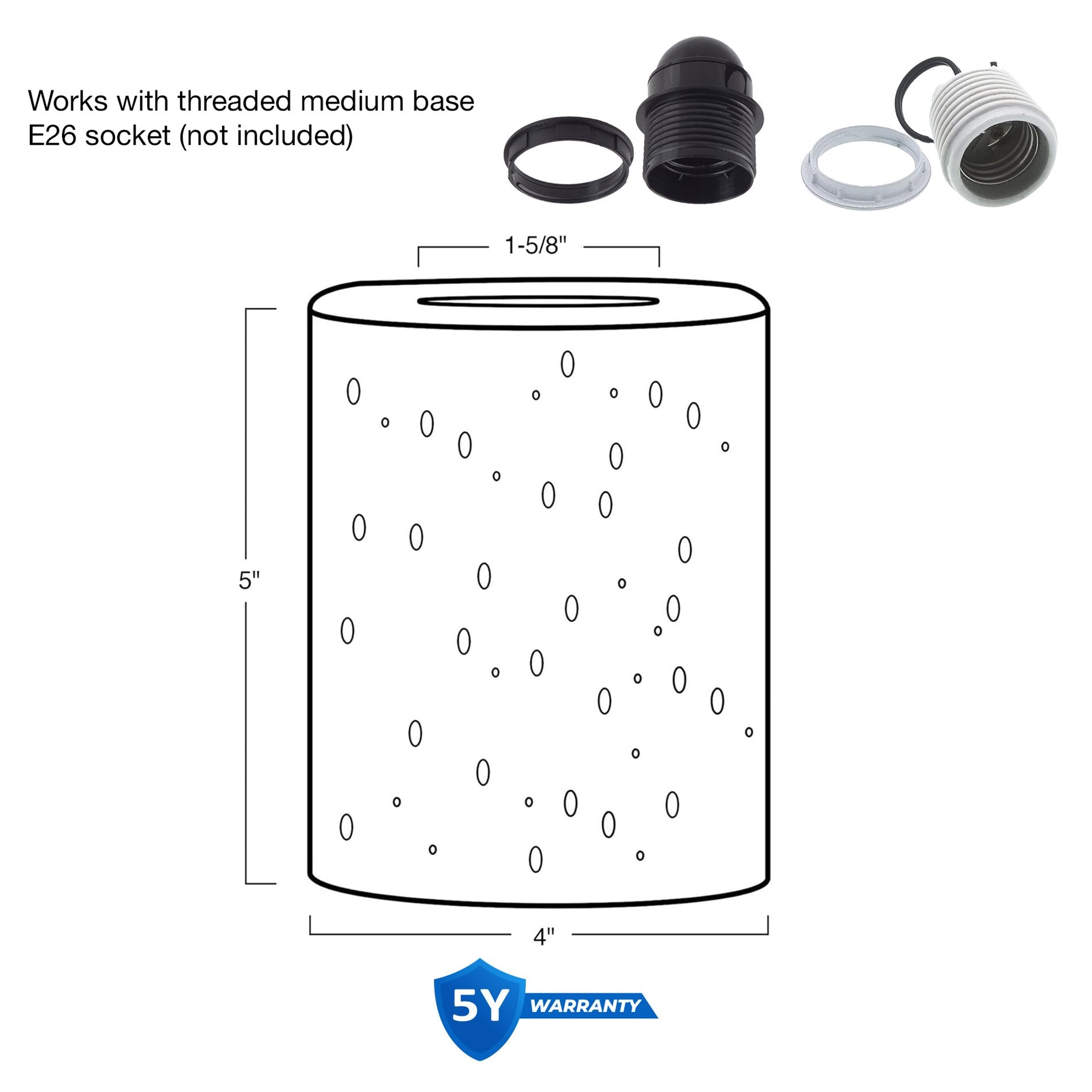 Phoebe 5 Abat-jour en verre dépoli à bulles / Verre de rechange, paquet de 3