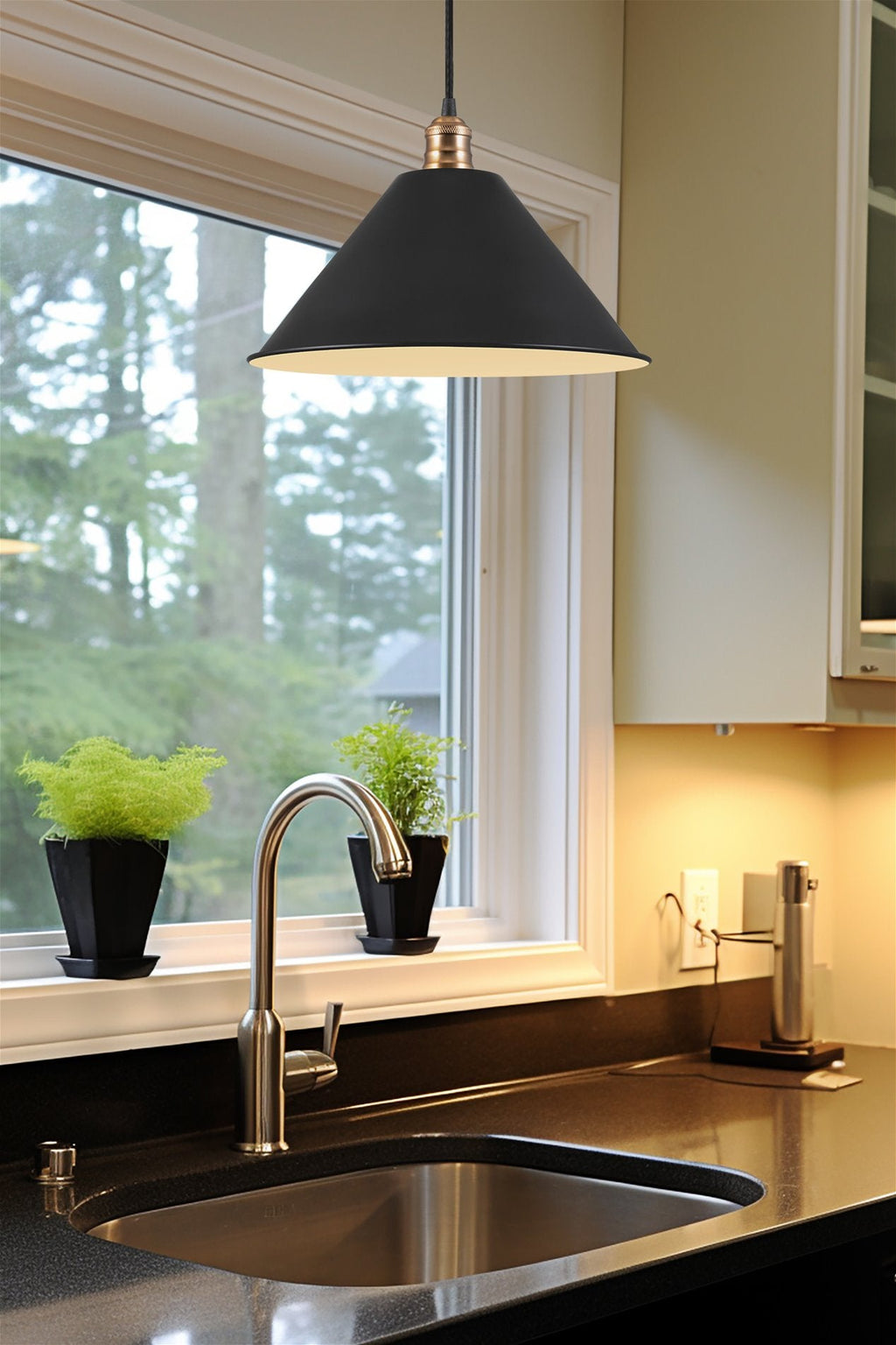 Lot de 3 abat-jour coniques métalliques industriels de 14 pouces