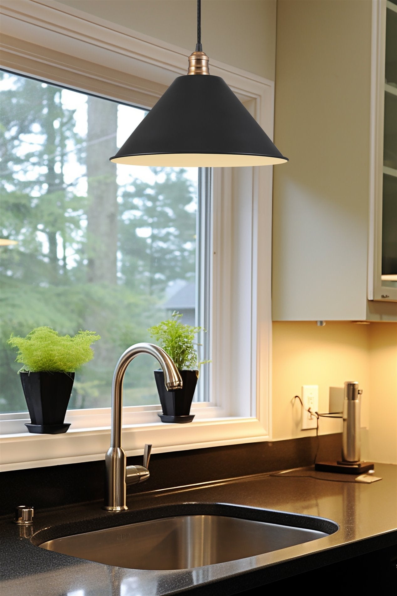 Lot de 3 abat-jour coniques métalliques industriels de 14 pouces