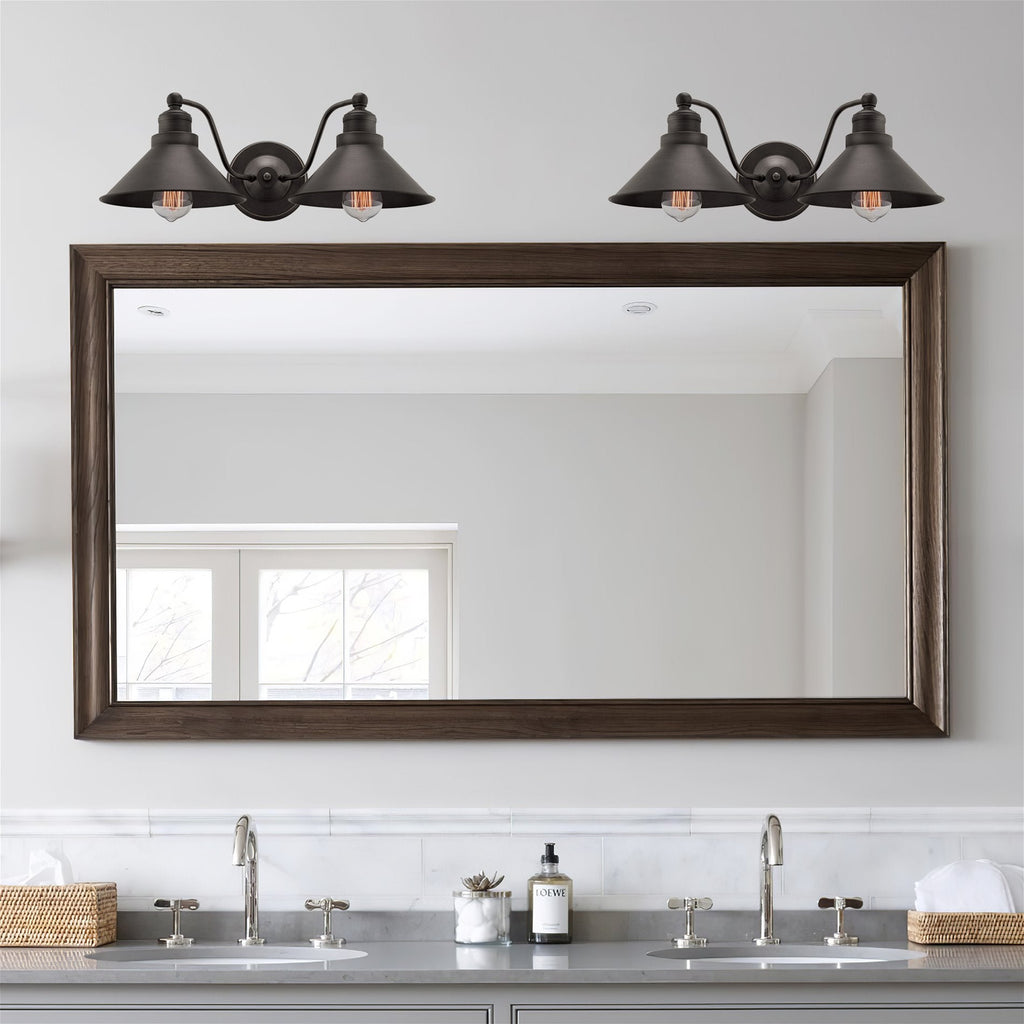 Applique murale de salle de bain Welton 19 à 2 lumières, style ferme moderne