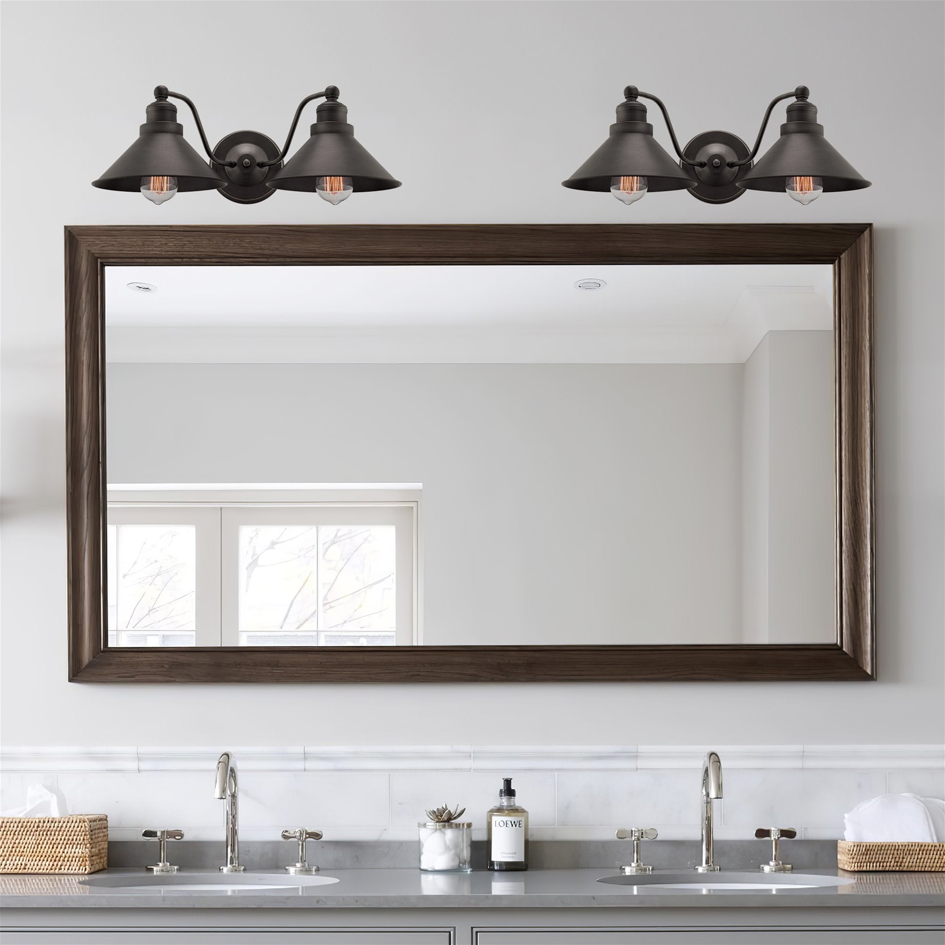 Applique murale de salle de bain Welton 19 à 2 lumières, style ferme moderne