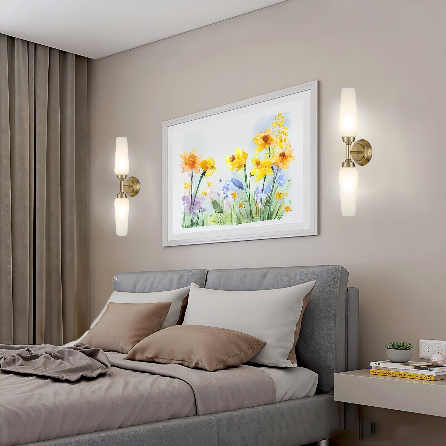 Applique murale moderne Kira Home Aurora 21 avec abat-jour en verre dépoli, pour salle de bain/coiffeuse, finition laiton froid