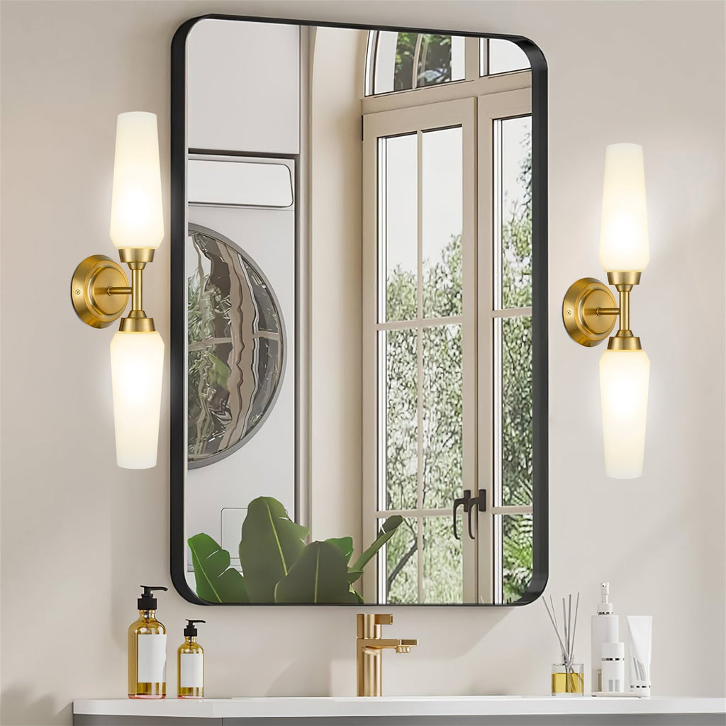 Applique murale moderne Kira Home Aurora 21 avec abat-jour en verre dépoli, pour salle de bain/coiffeuse, finition laiton froid