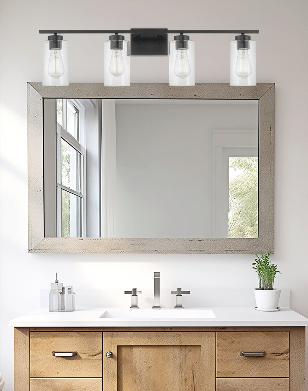 Applique murale Lucid 33 à 4 lumières, style ferme, pour salle de bain ou meuble-lavabo.
