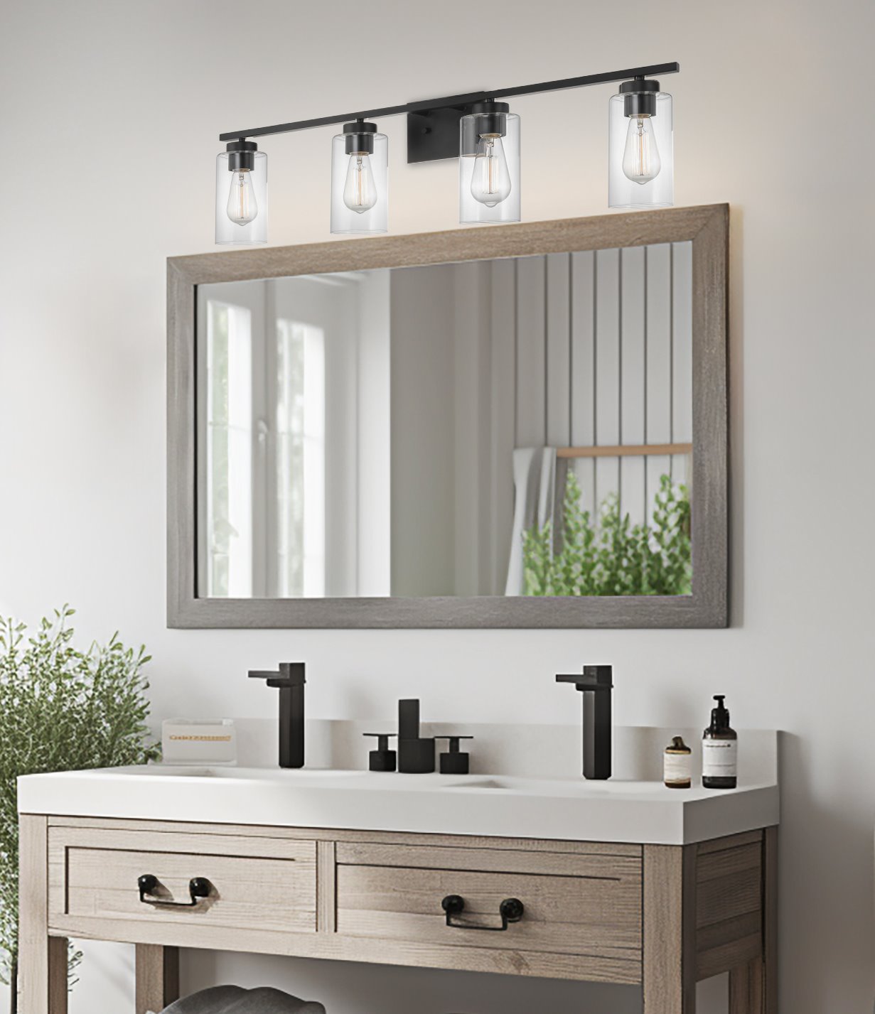 Applique murale Lucid 33 à 4 lumières, style ferme, pour salle de bain ou meuble-lavabo.