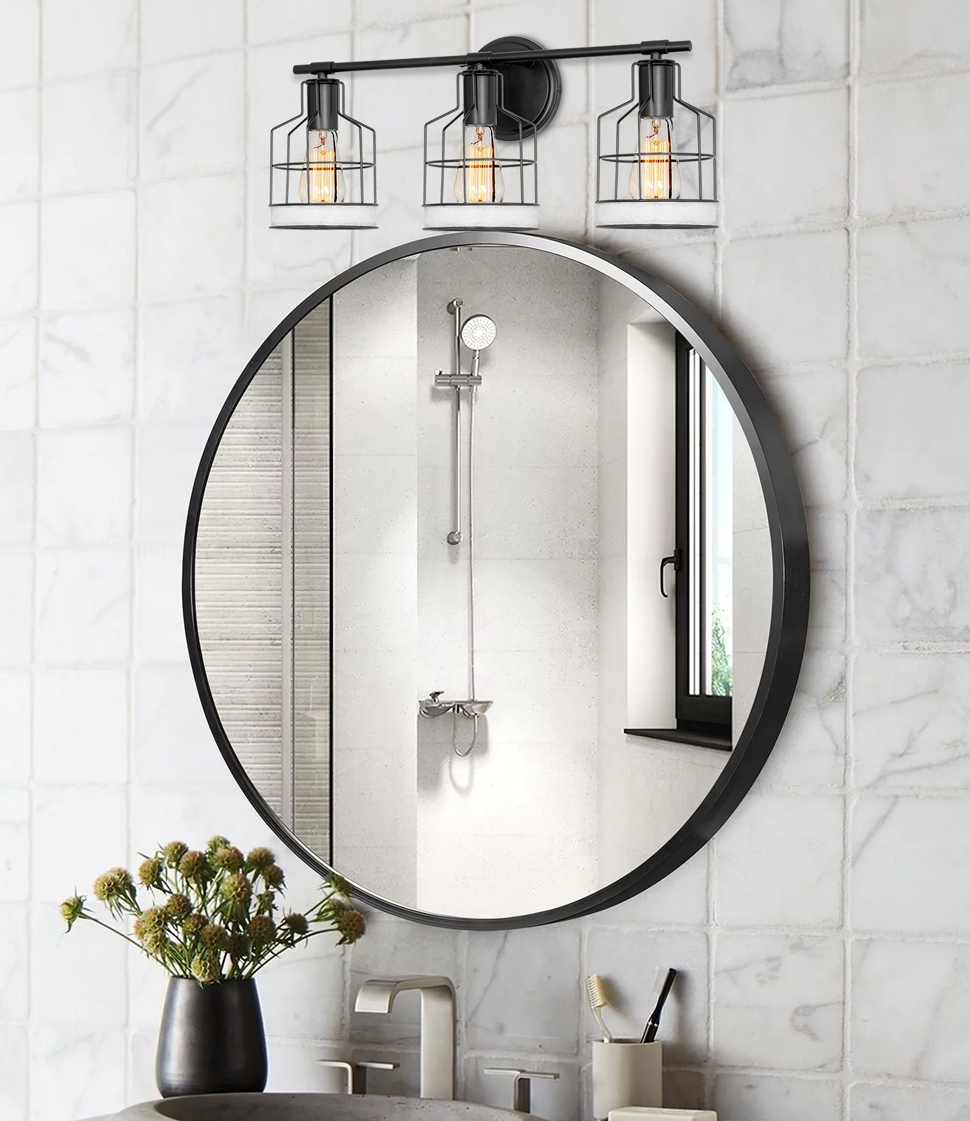 Applique murale Halstead 23 à 3 lumières, style ferme, en métal, pour salle de bain/meuble.