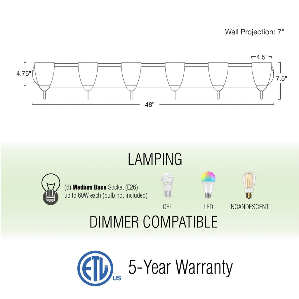 Applique murale moderne Armada 49 à 6 lumières au-dessus du miroir / Applique de salle de bain