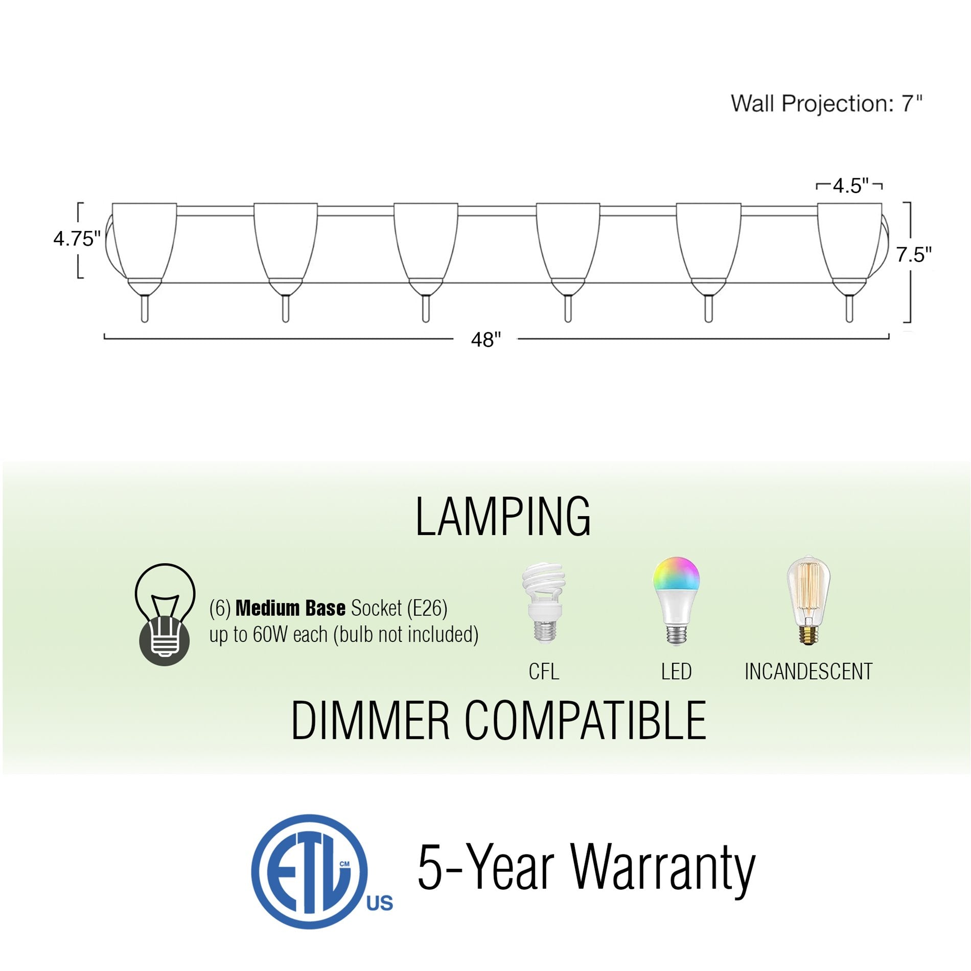 Applique murale moderne Armada 49 à 6 lumières au-dessus du miroir / Applique de salle de bain