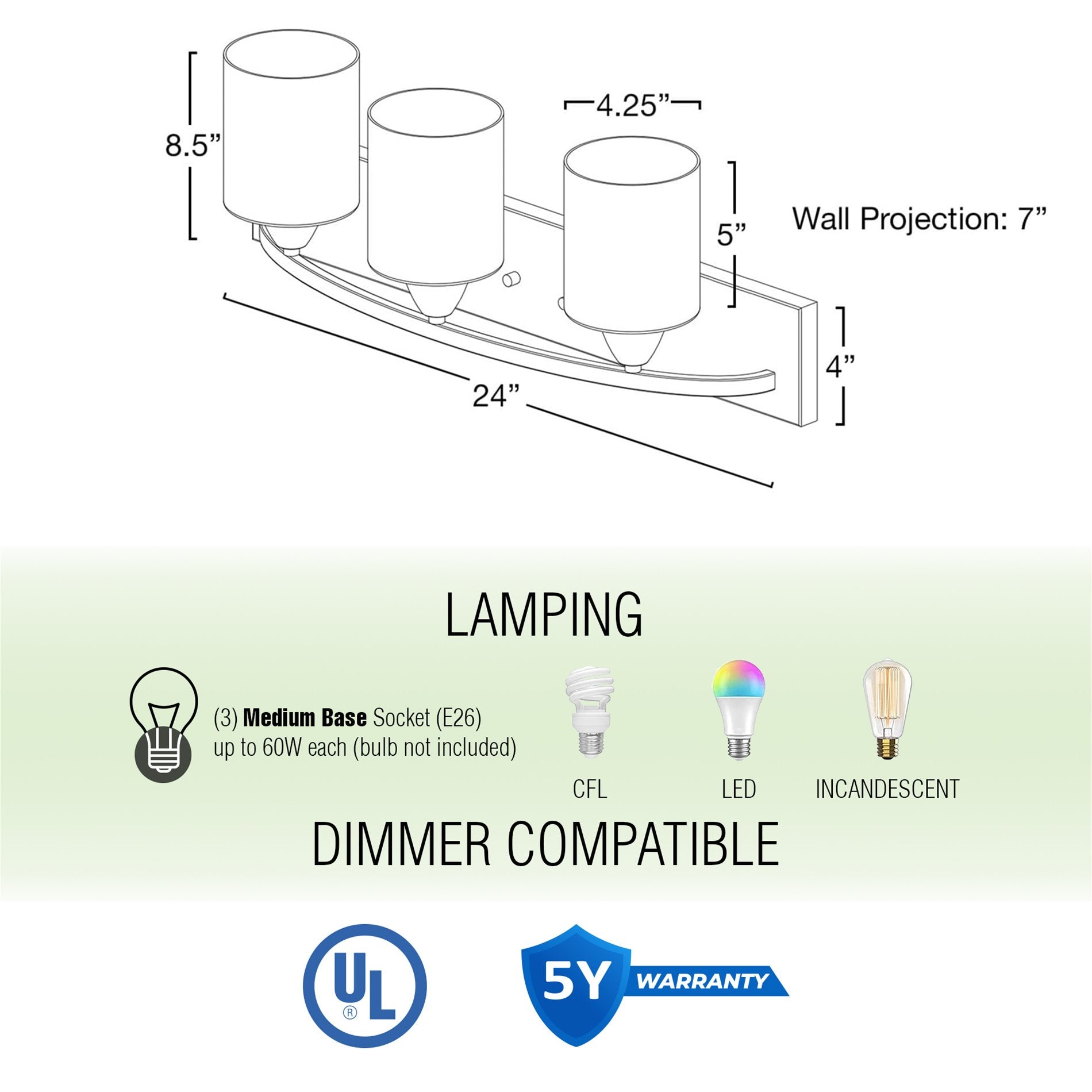 Applique murale moderne Claremont 24 à 3 lumières pour meuble-lavabo/salle de bain
