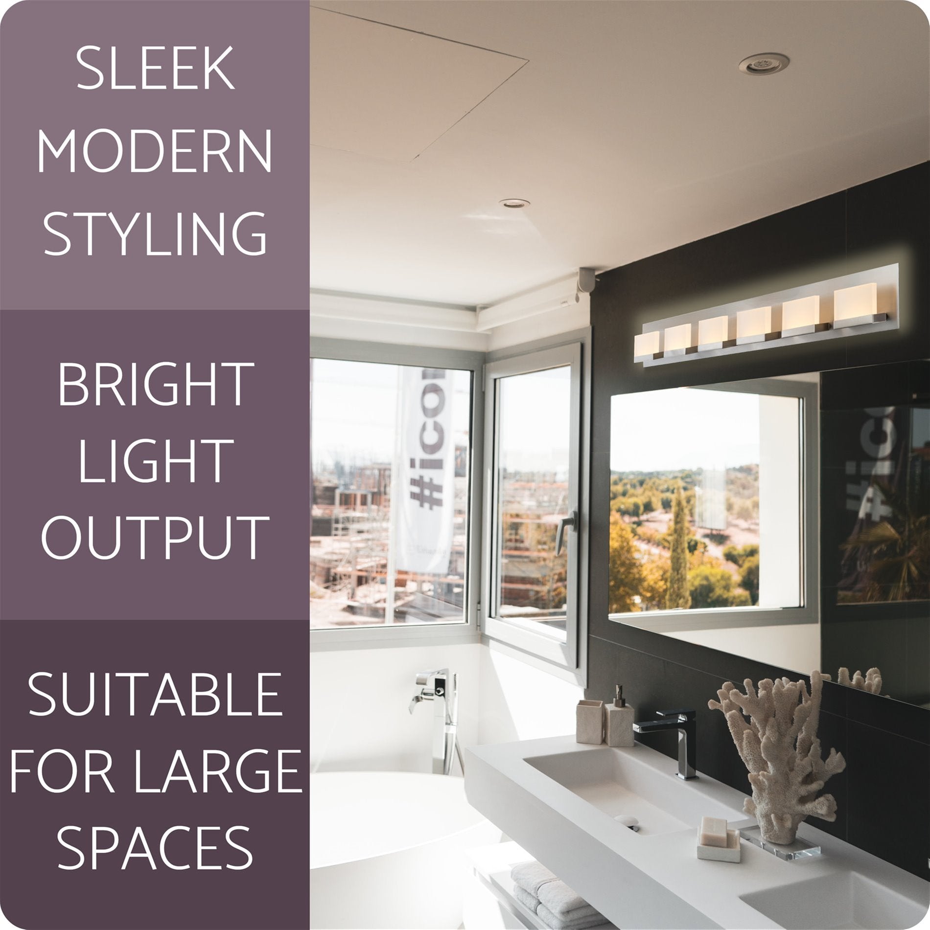 Applique murale moderne Everett 48 à 6 lumières DEL intégrées de 60 W (équivalent 360 W) pour salle de bain/meuble-lavabo