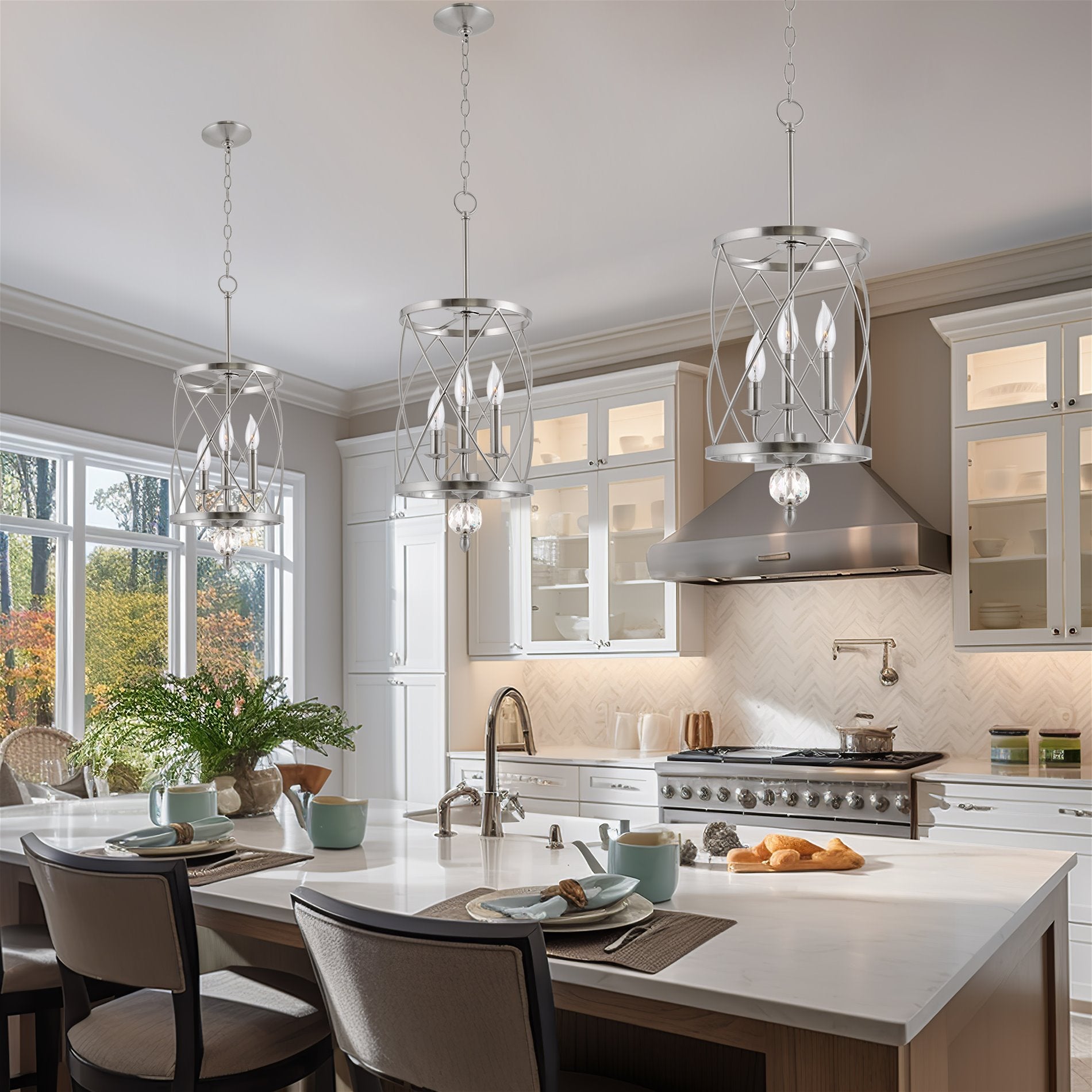 Lustre suspendu moderne Eleanor 27 à 3 lumières pour hall d'entrée