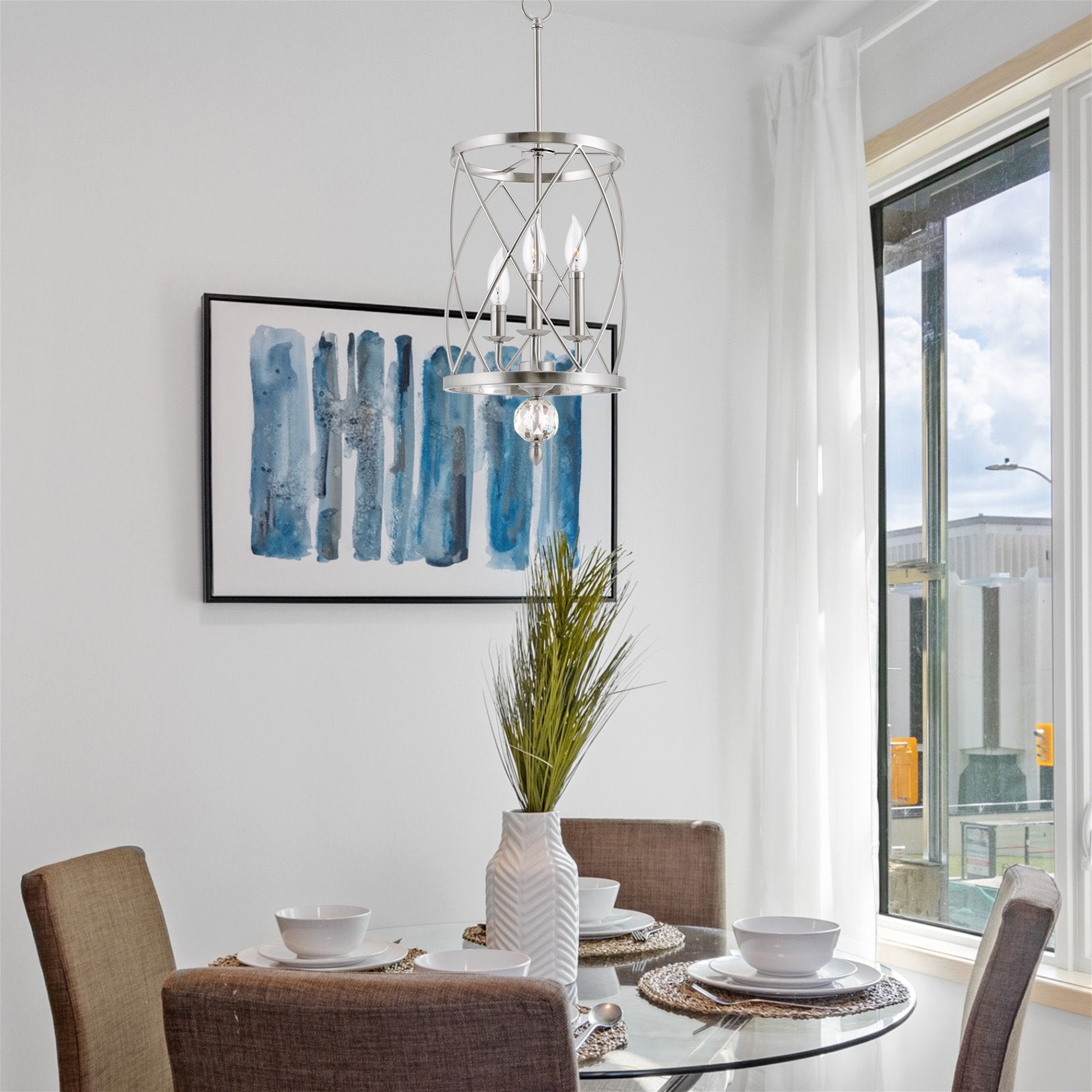 Lustre suspendu moderne Eleanor 27 à 3 lumières pour hall d'entrée