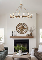 Lustre rustique Homestead 48 à 16 lumières pour îlot de cuisine, en forme de roue de chariot.
