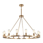 Lustre rustique Homestead 48 à 16 lumières pour îlot de cuisine, en forme de roue de chariot.