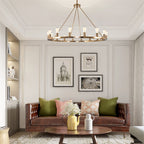 Lustre rustique Homestead 48 à 16 lumières pour îlot de cuisine, en forme de roue de chariot.