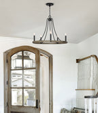 Lustre/applique murale rustique Fairbrook 25 à 5 lumières, style ferme, en forme de roue de chariot, pour îlot de cuisine.