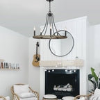 Lustre/applique murale rustique Fairbrook 25 à 5 lumières, style ferme, en forme de roue de chariot, pour îlot de cuisine.