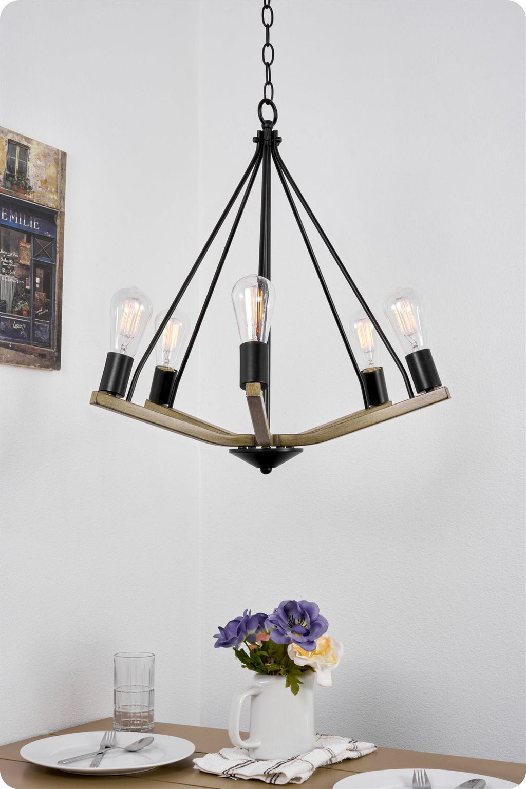 Lustre moderne de style ferme Crawford 25 à 5 lumières