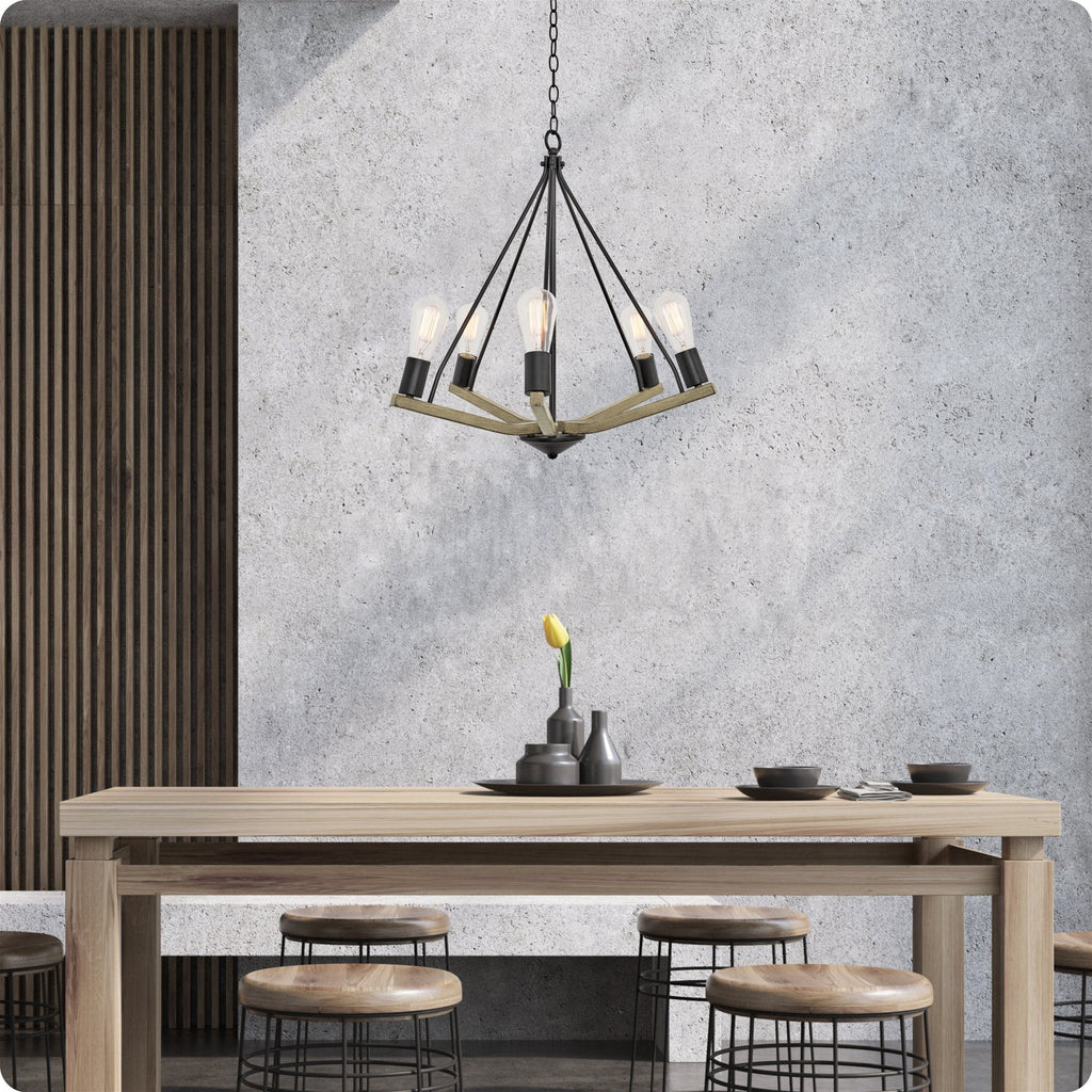 Lustre moderne de style ferme Crawford 25 à 5 lumières