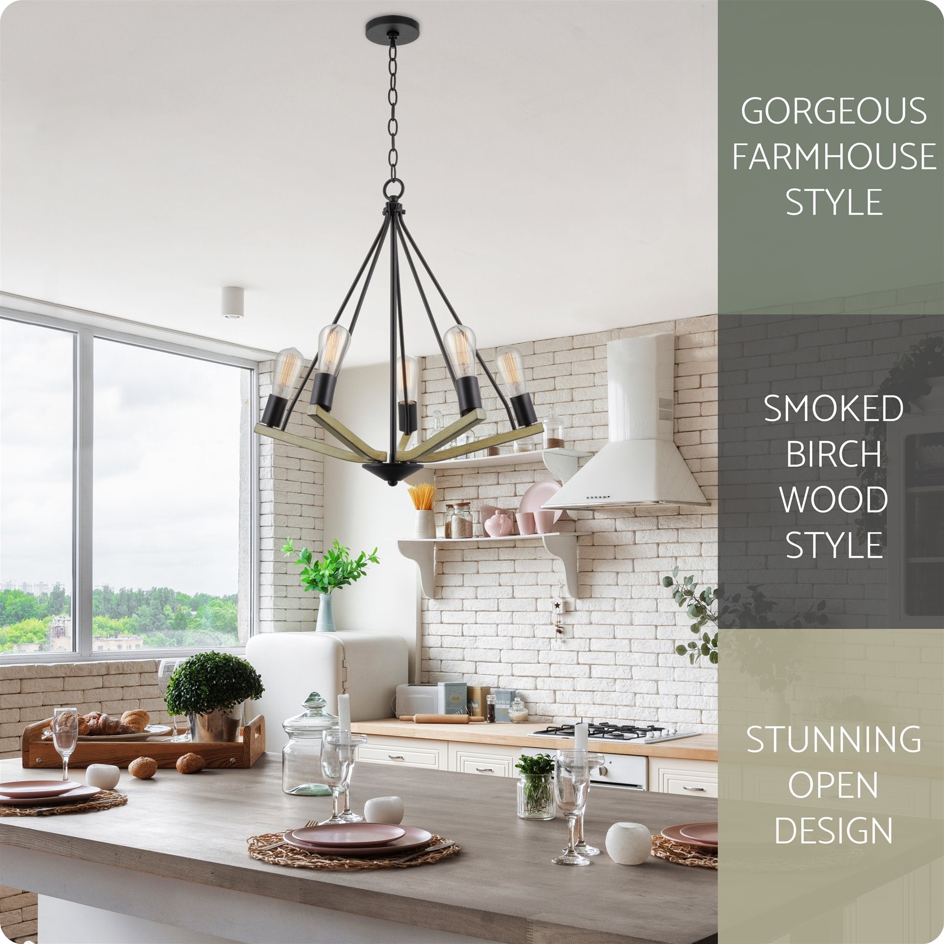 Lustre moderne de style ferme Crawford 25 à 5 lumières