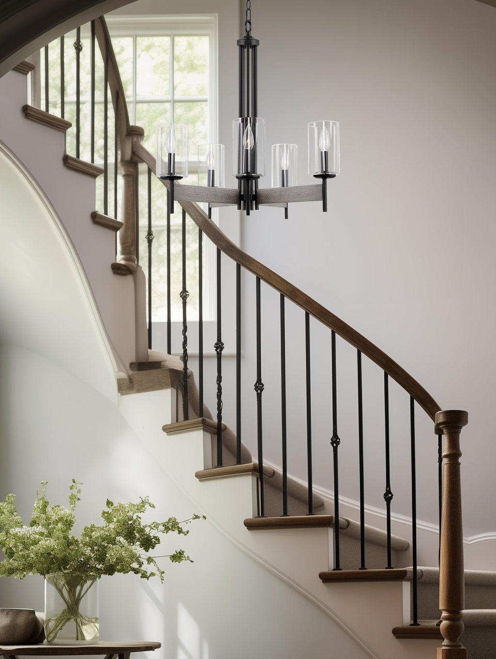 Lustre moderne à 5 lumières Winston 26 pour salle à manger de style ferme.