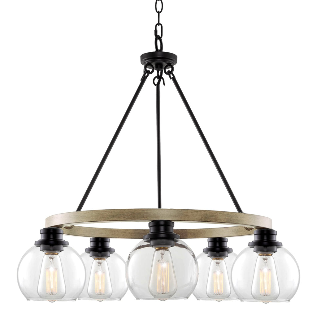 Lustre Elwood 25 à 5 lumières, style industriel rustique, en forme de roue de chariot