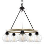 Lustre Elwood 25 à 5 lumières, style industriel rustique, en forme de roue de chariot
