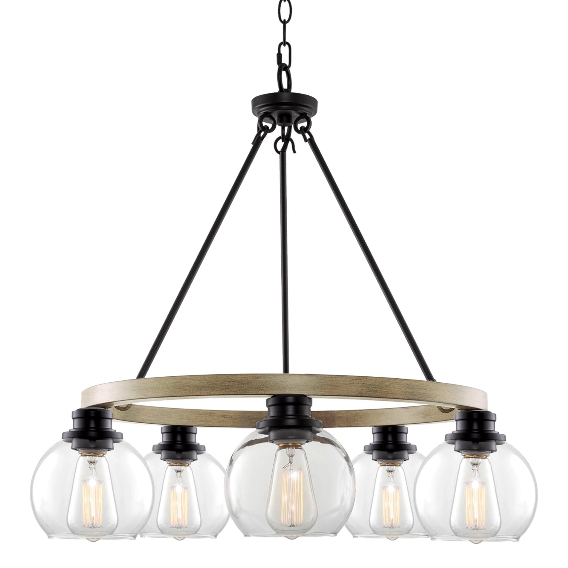 Lustre Elwood 25 à 5 lumières, style industriel rustique, en forme de roue de chariot