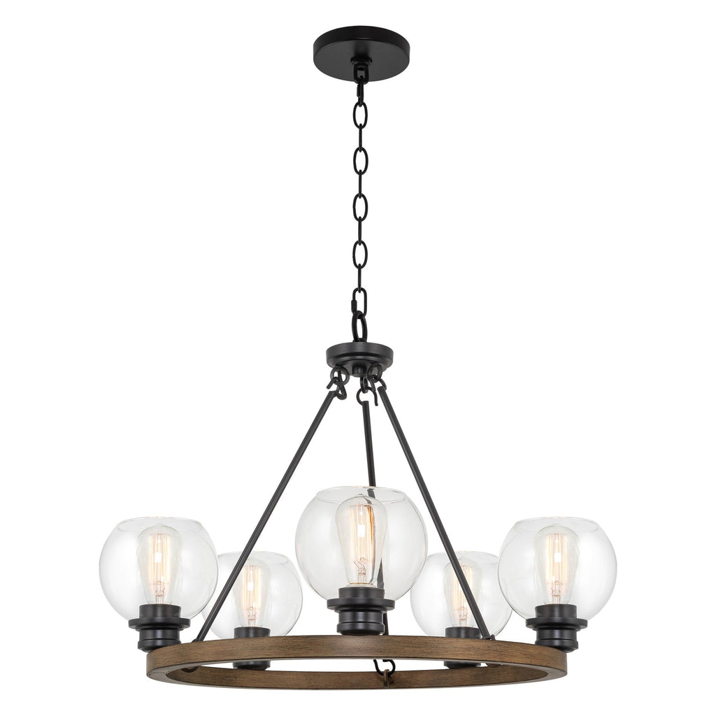 Lustre Elwood 25 à 5 lumières, style industriel rustique, en forme de roue de chariot