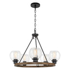 Lustre Elwood 25 à 5 lumières, style industriel rustique, en forme de roue de chariot