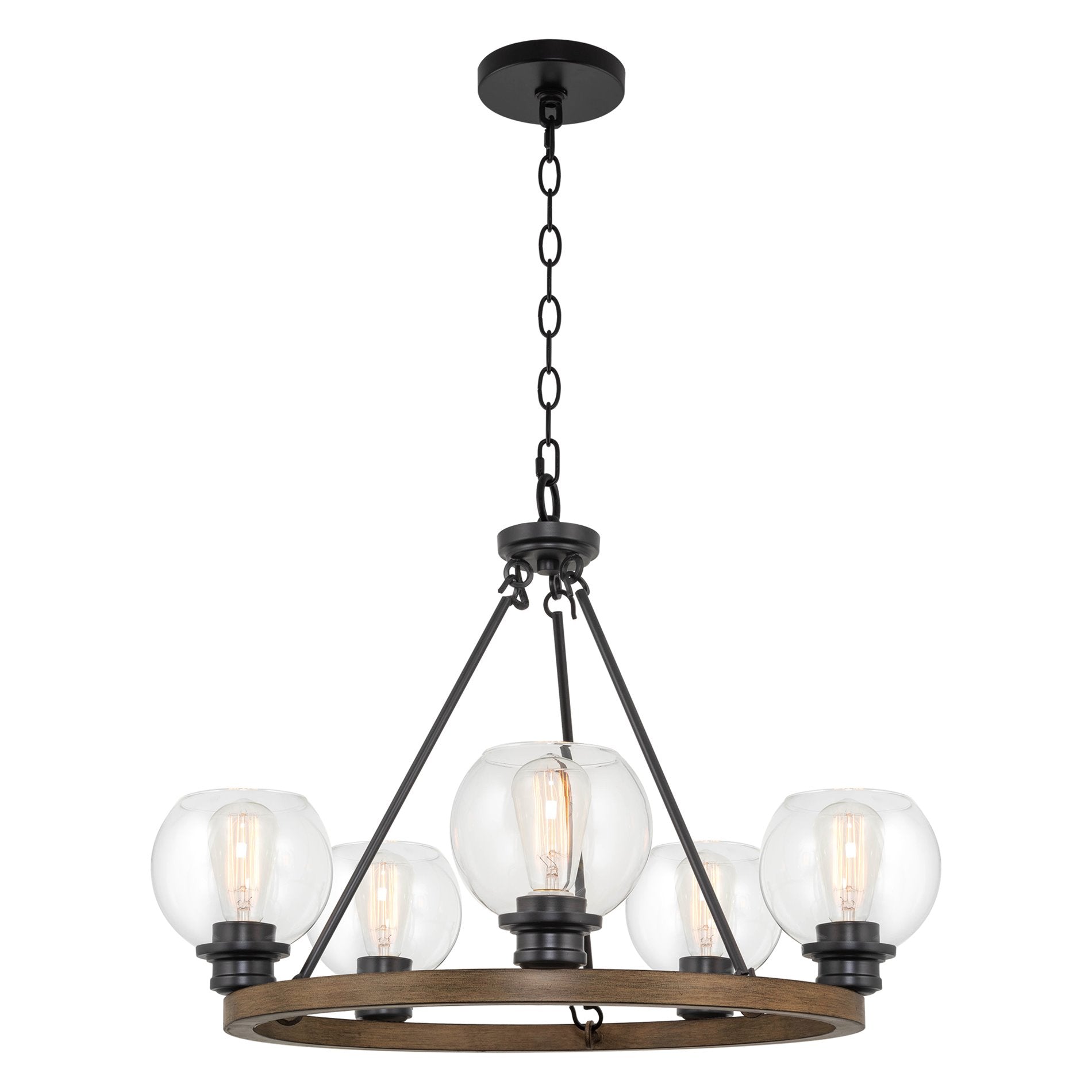 Lustre Elwood 25 à 5 lumières, style industriel rustique, en forme de roue de chariot
