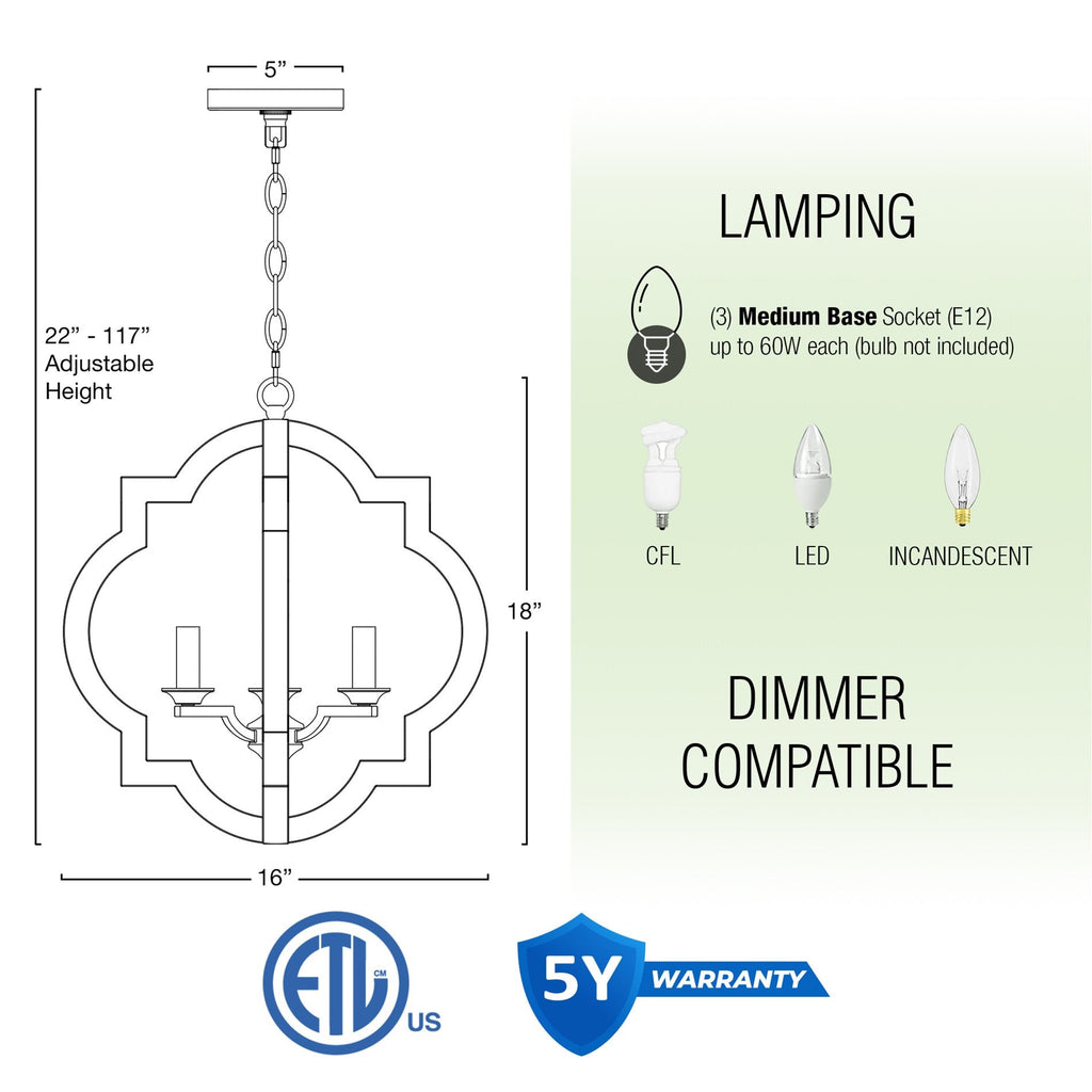 Suspension de style ferme Roman 18 à 3 lumières