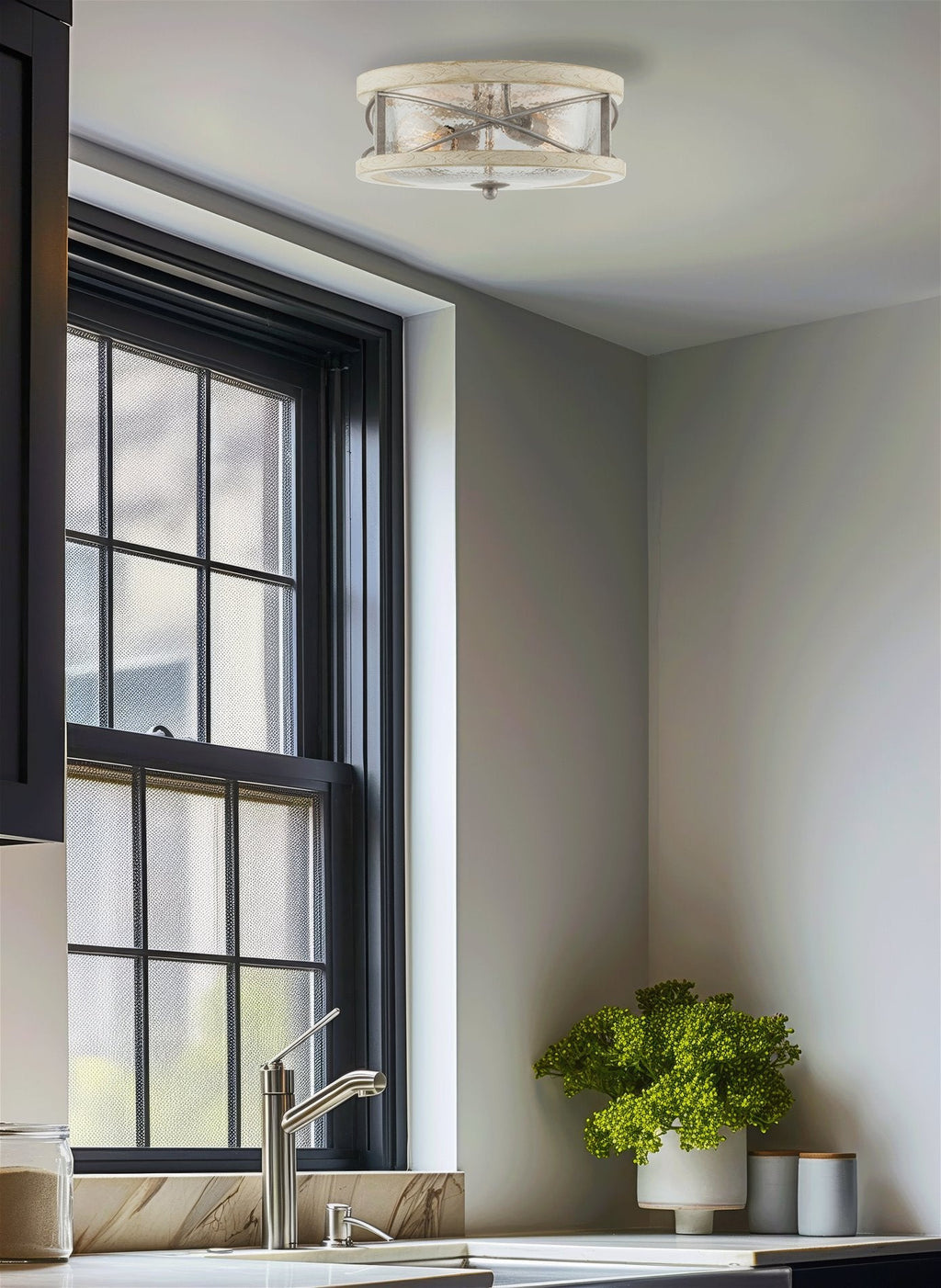 Plafonnier encastré Blaylock 13 à 2 lumières, style ferme moderne