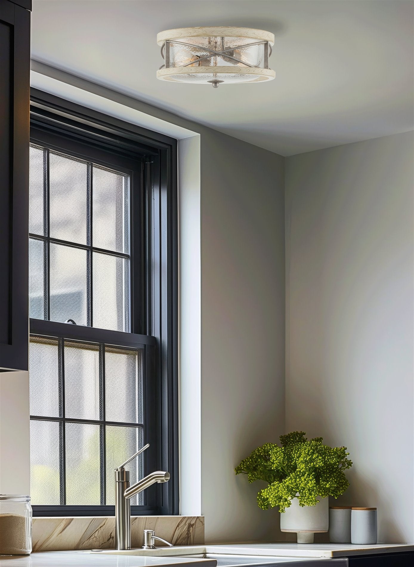Plafonnier encastré Blaylock 13 à 2 lumières, style ferme moderne