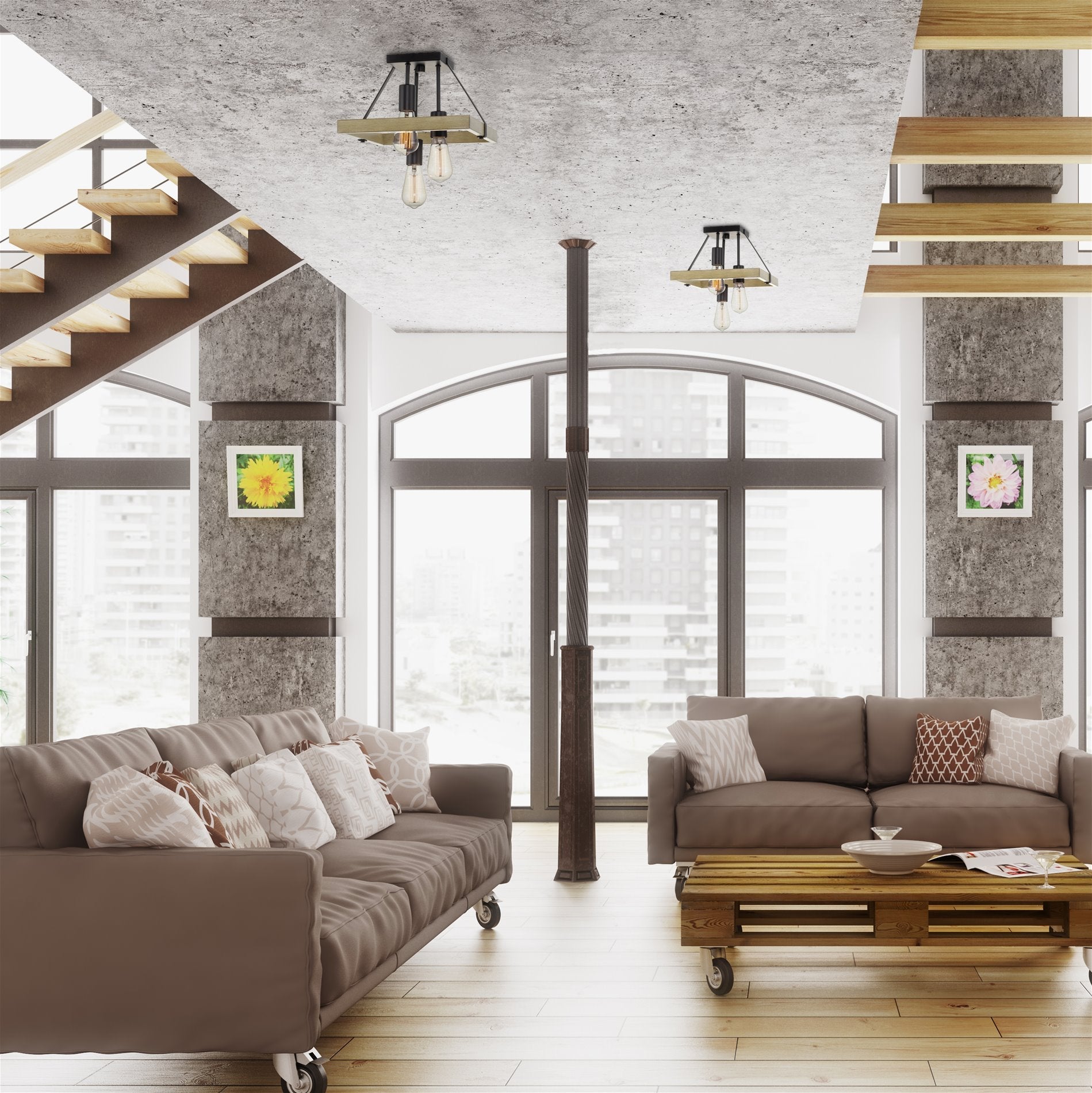 Plafonnier encastré rustique Powell 12 à 3 lumières