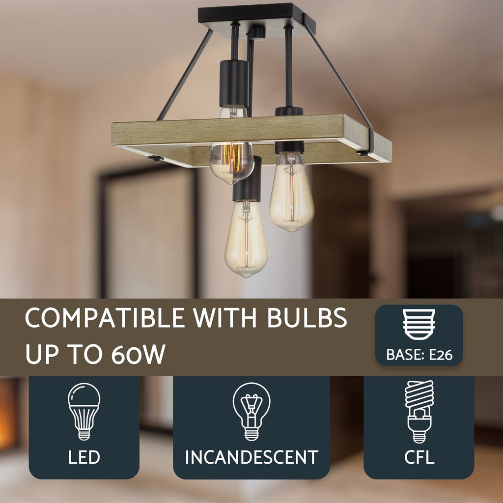 Powell 12 Lampada da soffitto a incasso rustica a 3 luci