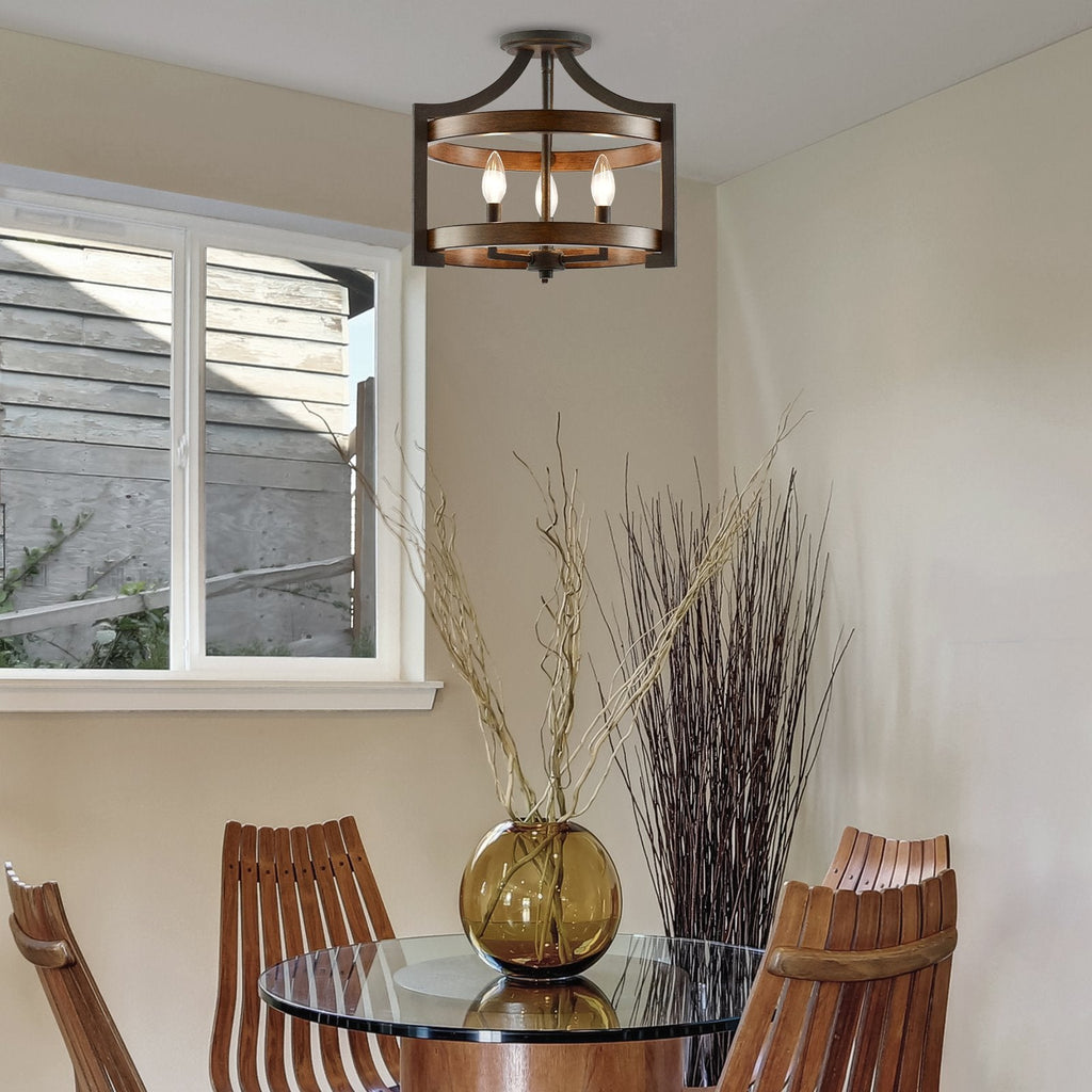 Woodrow 15 Lampadario convertibile a sospensione da fattoria industriale a 3 luci semi-incassato