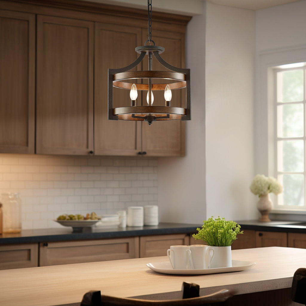 Woodrow 15 Lampadario convertibile a sospensione da fattoria industriale a 3 luci semi-incassato