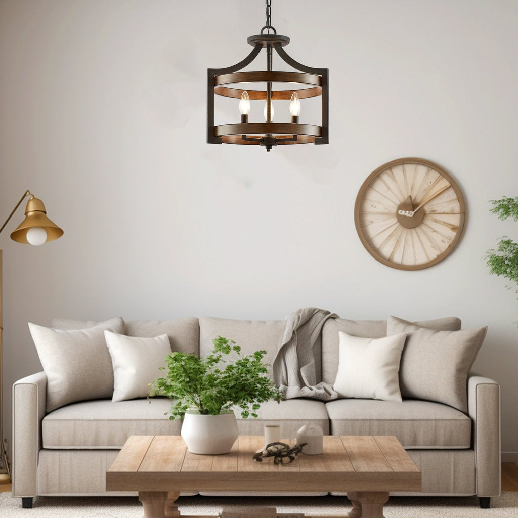 Woodrow 15 Lampadario convertibile a sospensione da fattoria industriale a 3 luci semi-incassato
