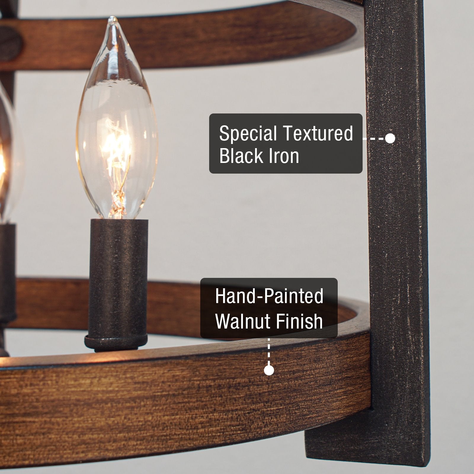 Suspension convertible semi-encastrée Woodrow 15 à 3 lumières, style industriel et campagnard.