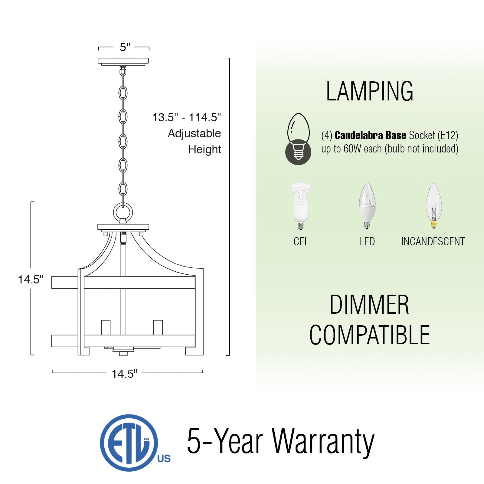 Suspension convertible semi-encastrée Woodrow 15 à 3 lumières, style industriel et campagnard.