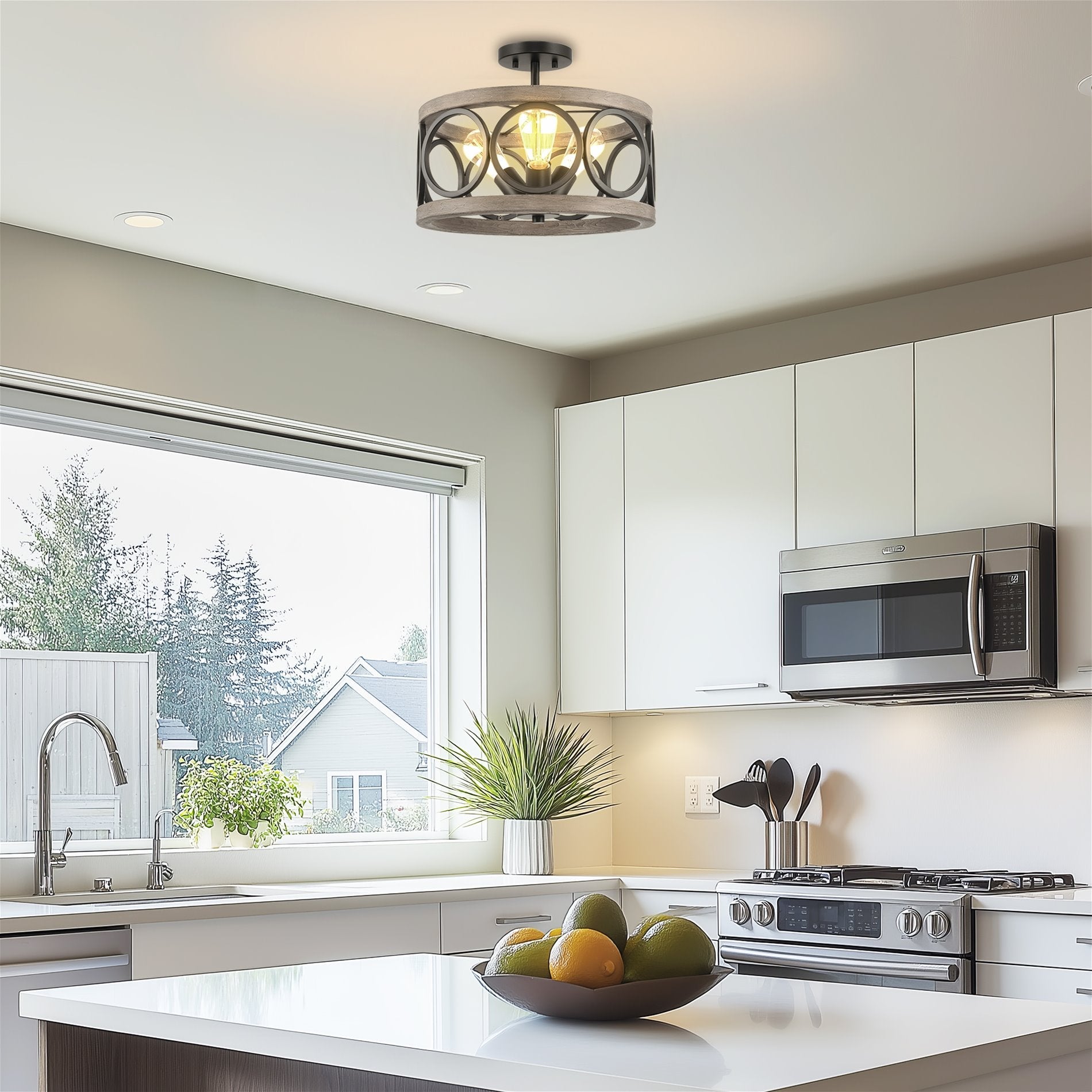 Plafonnier semi-encastré Larkin 15 à 3 lumières, style ferme moderne