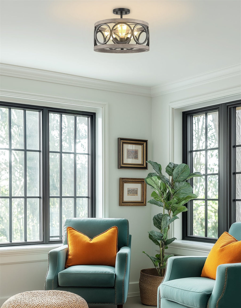 Plafonnier semi-encastré Larkin 15 à 3 lumières, style ferme moderne