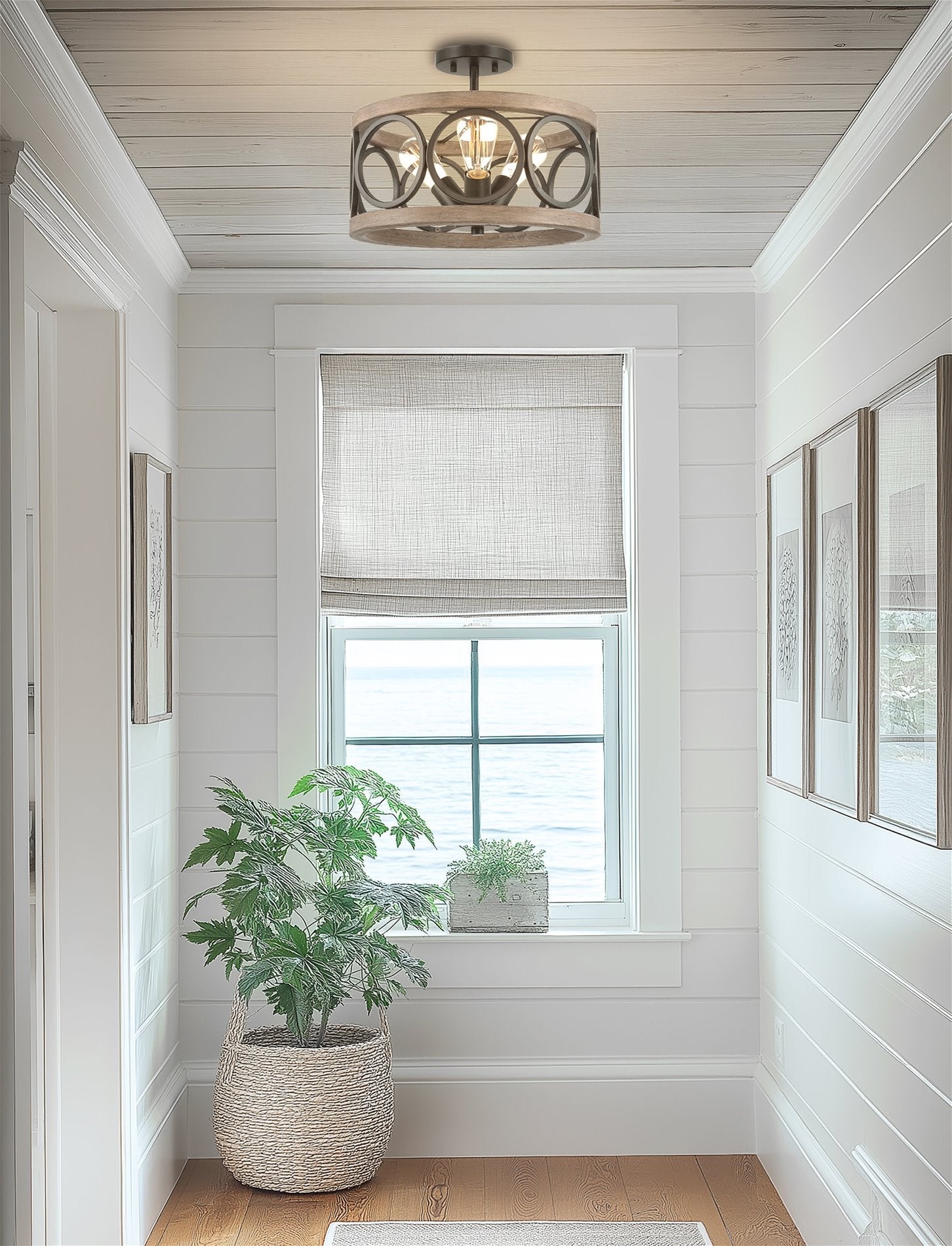 Plafonnier semi-encastré Larkin 15 à 3 lumières, style ferme moderne