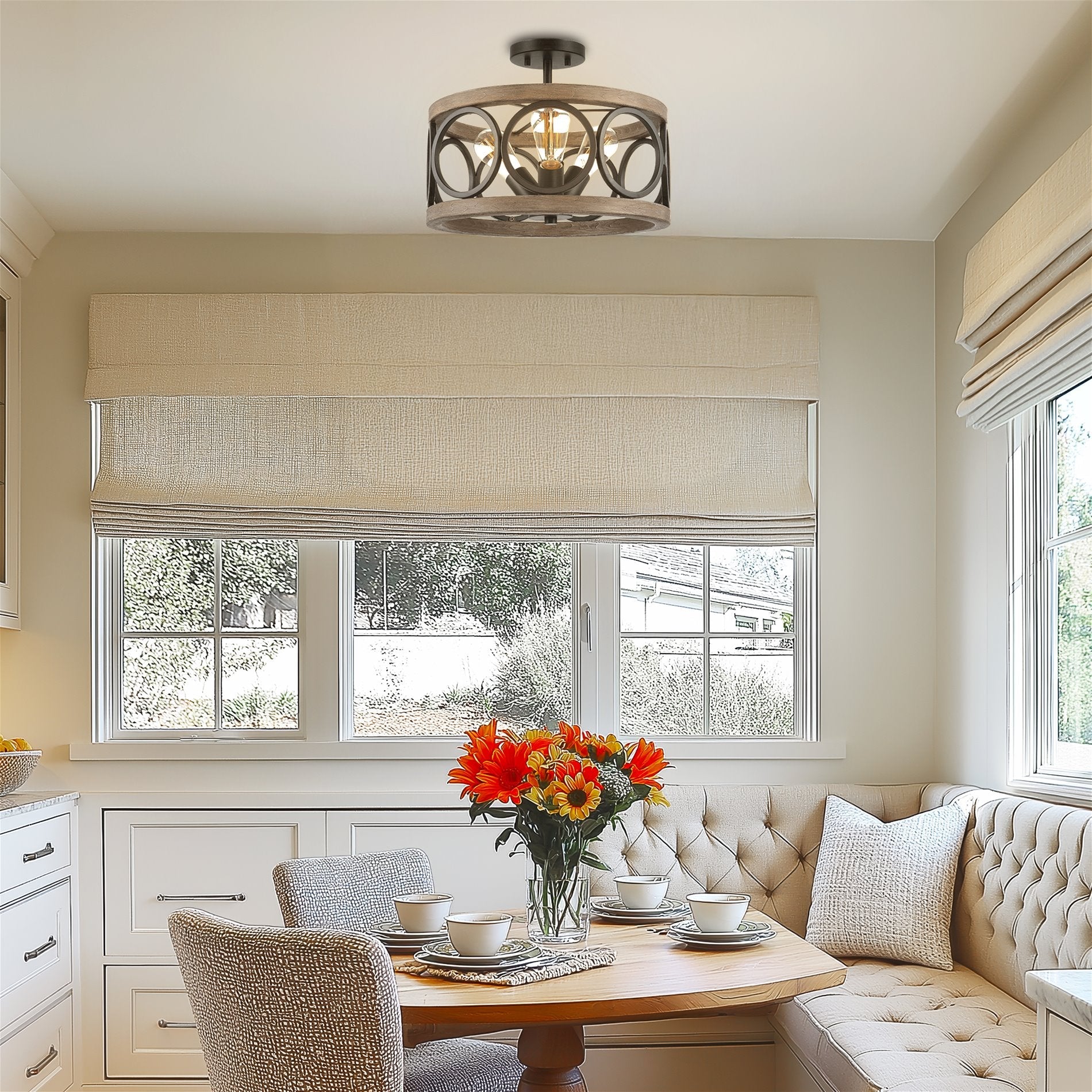 Plafonnier semi-encastré Larkin 15 à 3 lumières, style ferme moderne