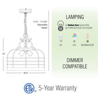 Lustre suspendu semi-encastré convertible Sawyer 17 à 3 lumières, style industriel et campagnard
