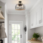 Lustre suspendu semi-encastré convertible Sawyer 17 à 3 lumières, style industriel et campagnard