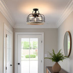 Lustre suspendu semi-encastré convertible Sawyer 17 à 3 lumières, style industriel et campagnard