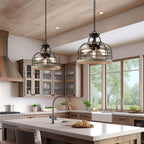 Lustre suspendu semi-encastré convertible Sawyer 17 à 3 lumières, style industriel et campagnard